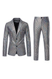 Single Breasted Black Metallic Grid Notched Lapel 2-Piece Men's Prom Suits
