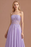 Lilac Appliqued Corset A Line Floral Long Prom Dress
