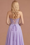 Lilac Appliqued Corset A Line Floral Long Prom Dress