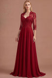 Burgundy Beaded Spaghetti Straps A Line Long Prom Dress