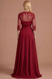 Burgundy Beaded Spaghetti Straps A Line Long Prom Dress
