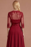Burgundy Beaded Spaghetti Straps A Line Long Prom Dress