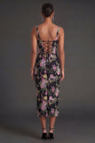 Black Pink Floral Sheath Thick Straps Midi Beach Wedding Guest Dress