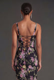 Black Pink Floral Sheath Thick Straps Midi Beach Wedding Guest Dress