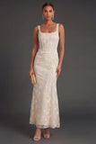 Blue Floral Sheath Thick Straps Corset Ruched Midi Beach Wedding Guest Dress