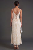 Blue Floral Sheath Thick Straps Corset Ruched Midi Beach Wedding Guest Dress