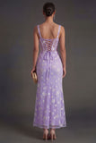 Blue Floral Sheath Thick Straps Corset Ruched Midi Beach Wedding Guest Dress
