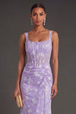 Blue Floral Sheath Thick Straps Corset Ruched Midi Beach Wedding Guest Dress