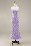 Blue Floral Sheath Thick Straps Corset Ruched Midi Beach Wedding Guest Dress