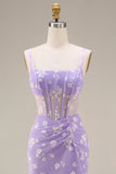 Blue Floral Sheath Thick Straps Corset Ruched Midi Beach Wedding Guest Dress
