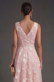 A Line Floral White V Neck Ruched Midi Beach Engagement Dress