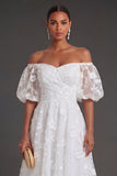 Lilac Floral Appliqued Off the Shoulder Midi Beach Wedding Guest Dress