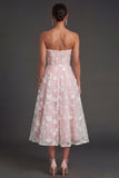 White Floral Appliqued Strapless Midi Beach Engagement Dress