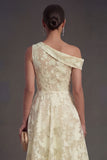 Blue Floral Lace One Shoulder A Line Midi Beach Wedding Guest Dress