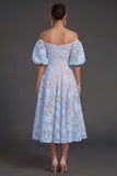 Yellow A Line Puff Sleeves Floral Long Beach Wedding Guest Dress