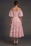Yellow A Line Puff Sleeves Floral Long Beach Wedding Guest Dress