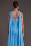 Butter Yellow Strapless Ruched A Line Long Wedding Guest Dress with Slit