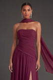 Butter Yellow Strapless Ruched A Line Long Wedding Guest Dress with Slit