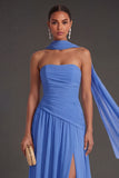 Butter Yellow Strapless Ruched A Line Long Wedding Guest Dress with Slit