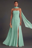 Butter Yellow Strapless Ruched A Line Long Wedding Guest Dress with Slit