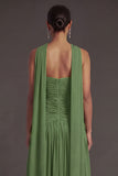 Butter Yellow Strapless Ruched A Line Long Wedding Guest Dress with Slit