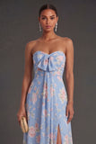 Convertible Pink Red Floral One Shoulder Long Beach Wedding Guest Dress with Slit