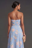 Convertible Pink Red Floral One Shoulder Long Beach Wedding Guest Dress with Slit