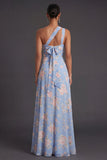 Convertible Pink Red Floral One Shoulder Long Beach Wedding Guest Dress with Slit