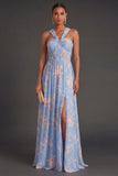 Convertible Pink Red Floral One Shoulder Long Beach Wedding Guest Dress with Slit