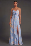 Convertible Pink Red Floral One Shoulder Long Beach Wedding Guest Dress with Slit