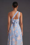 Convertible Pink Red Floral One Shoulder Long Beach Wedding Guest Dress with Slit