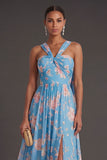 Convertible Pink Red Floral One Shoulder Long Beach Wedding Guest Dress with Slit