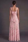 Convertible Pink Red Floral One Shoulder Long Beach Wedding Guest Dress with Slit