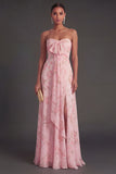 Convertible Pink Red Floral One Shoulder Long Beach Wedding Guest Dress with Slit
