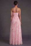 Convertible Pink Red Floral One Shoulder Long Beach Wedding Guest Dress with Slit