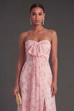 Convertible Pink Red Floral One Shoulder Long Beach Wedding Guest Dress with Slit