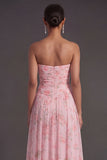 Convertible Pink Red Floral One Shoulder Long Beach Wedding Guest Dress with Slit