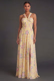 Convertible Pink Red Floral One Shoulder Long Beach Wedding Guest Dress with Slit