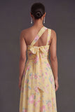 Convertible Pink Red Floral One Shoulder Long Beach Wedding Guest Dress with Slit