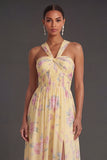 Convertible Pink Red Floral One Shoulder Long Beach Wedding Guest Dress with Slit