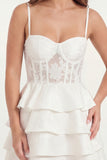 White Corset A Line Tiered Short Bridal Shower Dress with Lace