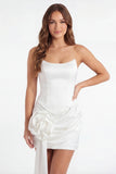 White Strapless Bodycon Basque Waist Short Bridal Shower Dress with Flower