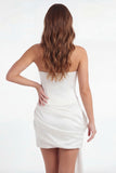 White Strapless Bodycon Basque Waist Short Bridal Shower Dress with Flower