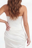 White Strapless Bodycon Basque Waist Short Bridal Shower Dress with Flower