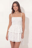 White Lace Tiered Spaghetti Straps Short Bridal Shower Dress