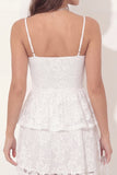 White Lace Tiered Spaghetti Straps Short Bridal Shower Dress
