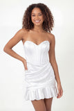 White Bodycon Sweetheart Corset Satin Short Bridal Shower Dress