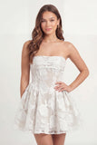 White Strapless A Line Backless Lace Bridal Shower Dress