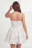 White Strapless A Line Backless Lace Bridal Shower Dress