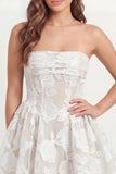 White Strapless A Line Backless Lace Bridal Shower Dress
